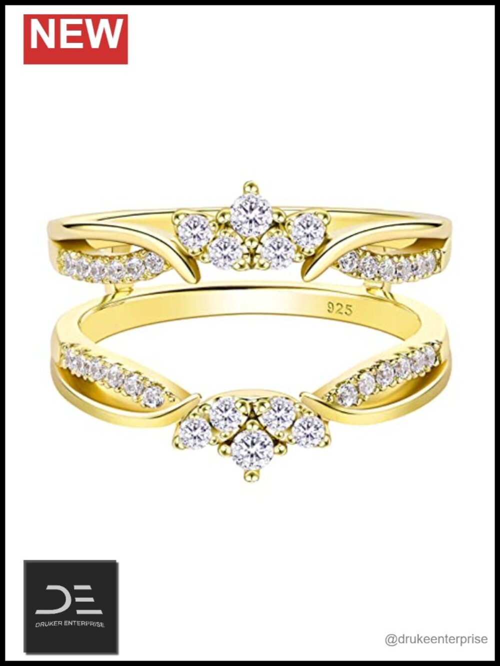 Sterling Silver CZ Ring Enhancer Crown Wedding Bands Yellow Gold Plated